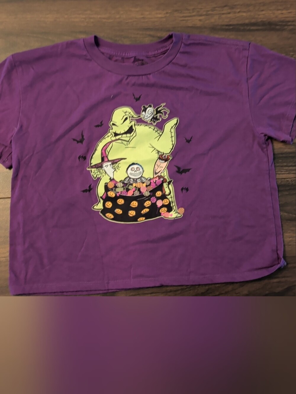 Kids XL Purple Halloween Monster Graphic Crop Tee